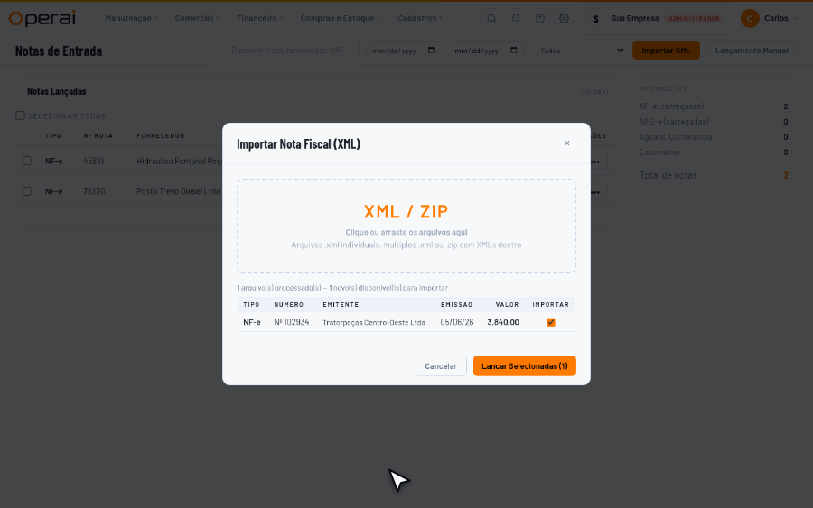 Importação de NF-e por XML